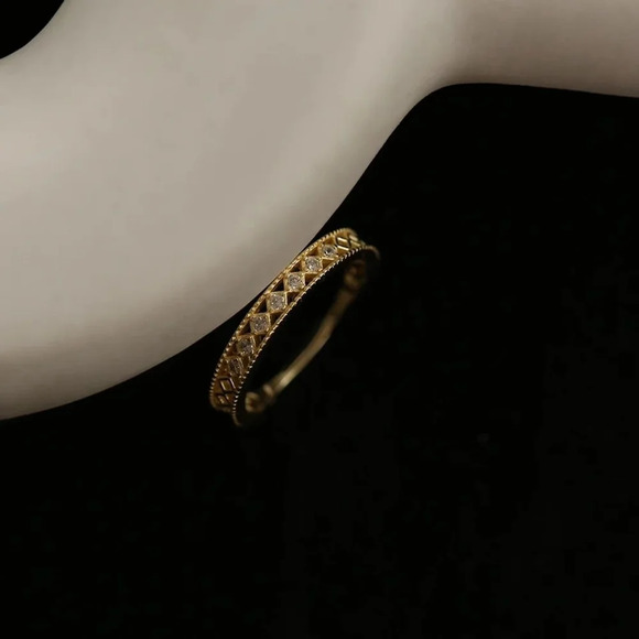 Women's Simulated Diamond Lattice 18k Gold Plated S925 Band Ring,‎ Adjustable - Picture 7 of 13